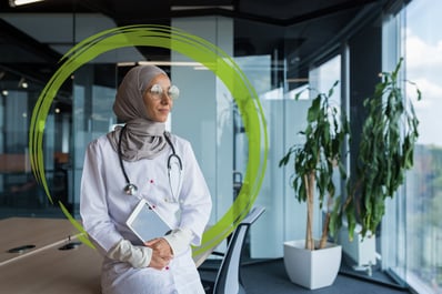 Arab Woman Physician Looking out the Window Lime Green Brushstroke