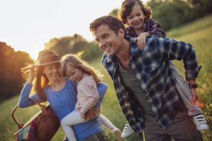 Connected family going on picnic