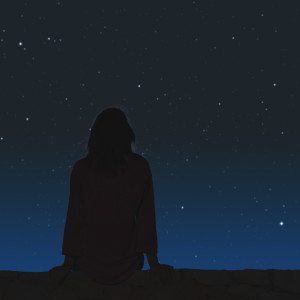 Illustration_Girl looking up at stars