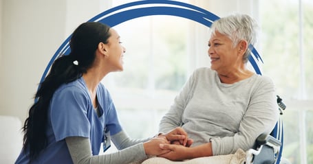 Nurse caring for elderly patient Blue Brushstroke-1